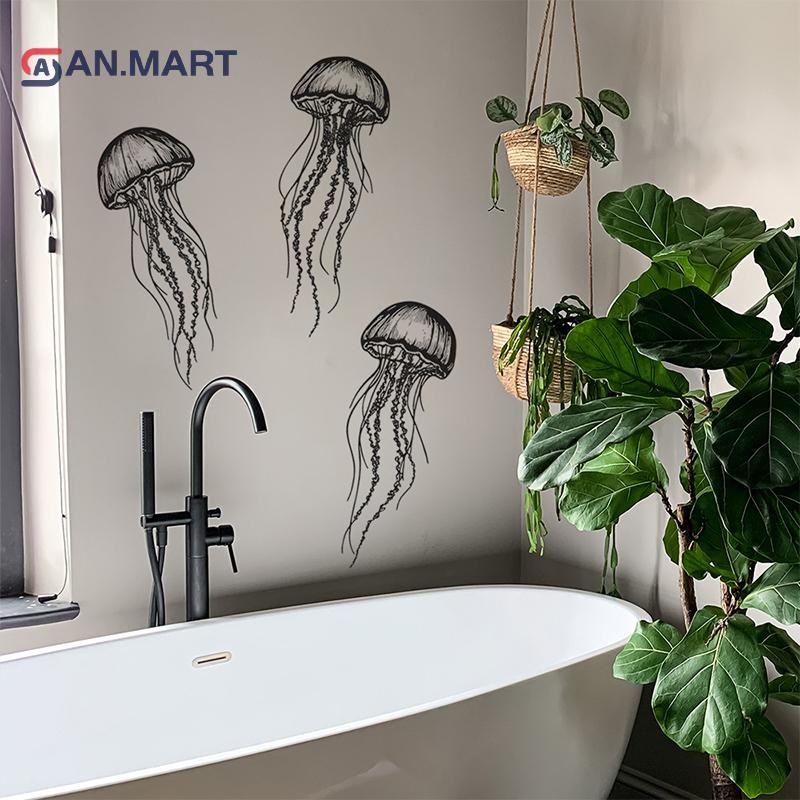 AN.MART Creative Simple แมงกะพรุนห้องน้ําห้องน้ําพื้นหลังบ้านภูมิทัศน์ตกแต่งบ้านสติ๊กเกอร์ติดผนัง MY