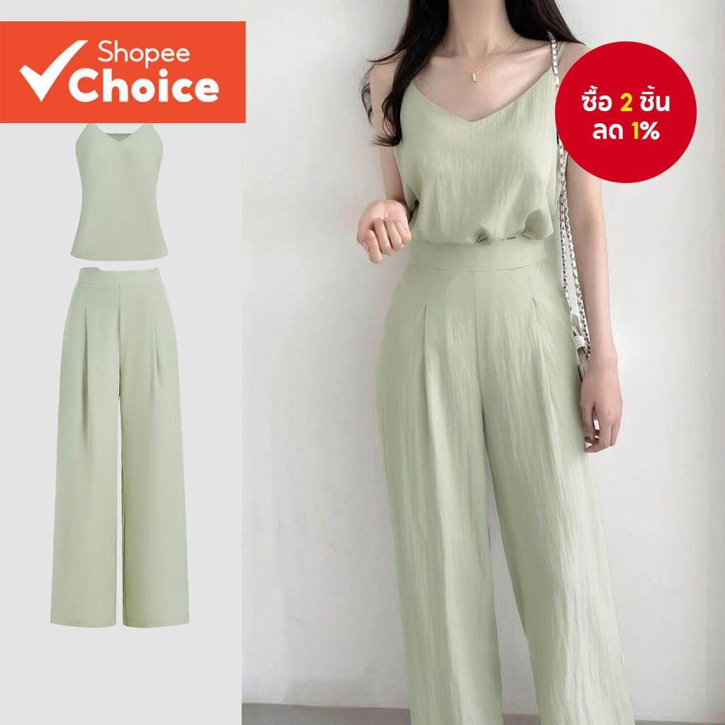 ผู้หญิงเสื้อลําลองจีบธรรมดาหรือกางเกง L131ED462