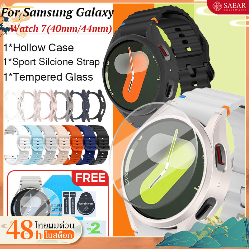 าหรับ Samsung Galaxy Watch 7 40 มม.44 3PCS สายรัดกีฬา  + กรณี PC + HD แก้วนิรภัยสำหรับาหรับ Galaxy Watch 7 สายรัดนาฬิกา