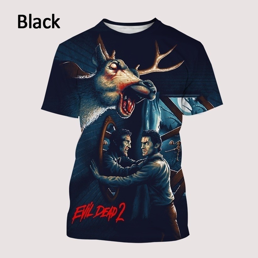 เสื้อยืดสั้นแฟชั่นฤดูร้อน พิมพ์ลายภาพยนตร์ Evil Dead แบบ 3D