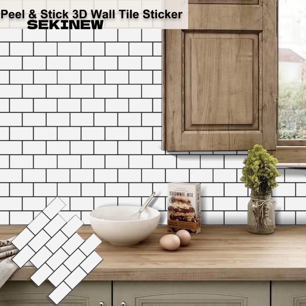 SEKINEW Backsplash Wall Decals - PVC สติกเกอร์ติดผนัง ตกแต่งห้องน้ำและห้องครัวสไตล์อิฐ subway tile