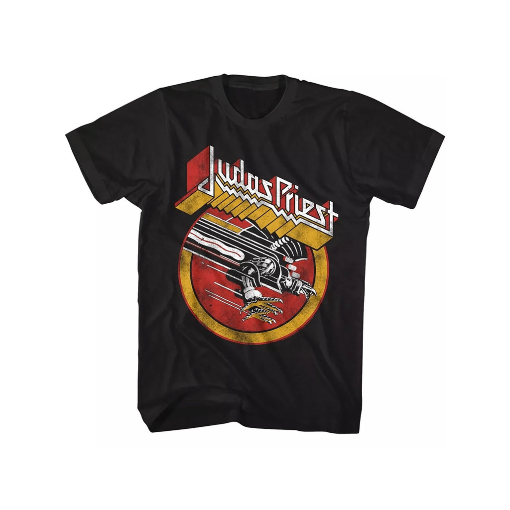 HIJAU ฤดูร้อนใหม่เสื้อยืดกราฟิกสีเขียวผู้ชาย "Judas Priest" - การออกแบบวงโลหะหนักกับ Skull & Guitar 