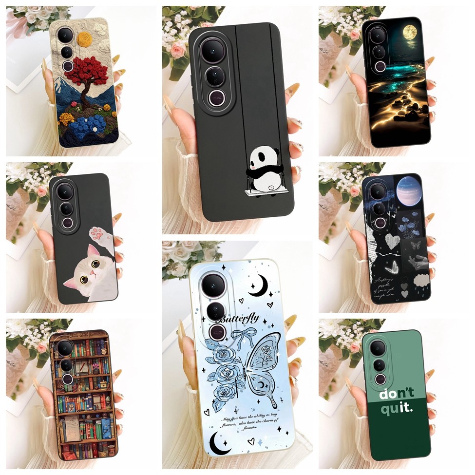 สําหรับ Vivo V50 Lite 5G ปลอก V2440 ซิลิโคนแฟชั่นดอกไม้ Kawaii น่ารัก 2D ทาสีกันกระแทกเคสโทรศัพท์