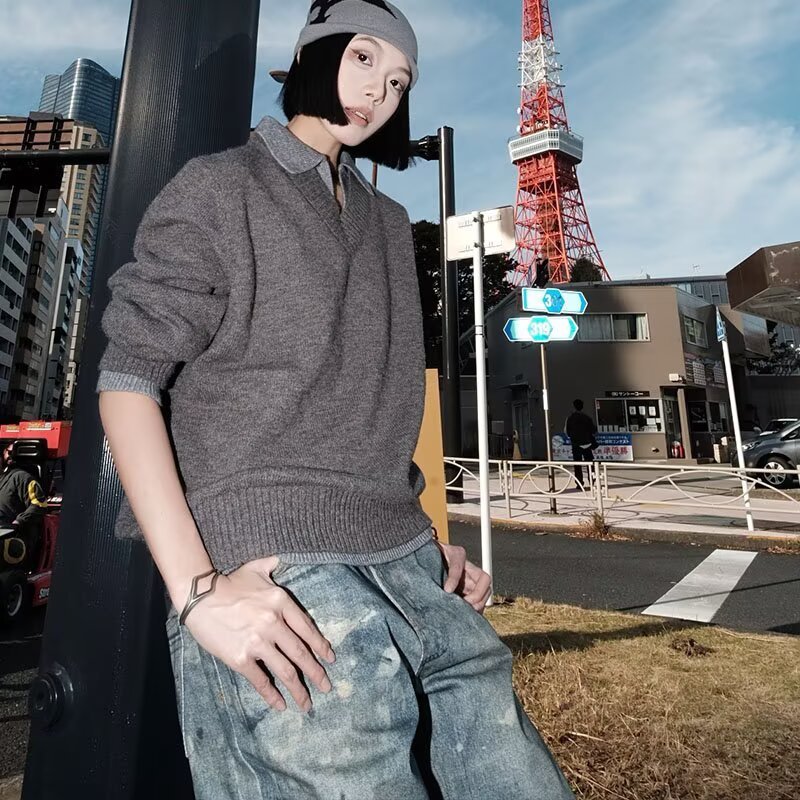 SUIKONE ซุยโคเนะ เสื้อไหมพรมผู้ชายแฟชั่นและยอดนิยมญี่ปุ่นย้อนยุคระดับไฮเอนด์คอวีสไตล์ขี้เกียจเหมาะสําหรับทั้งผู้ชายและผู้หญิง — صورة 5