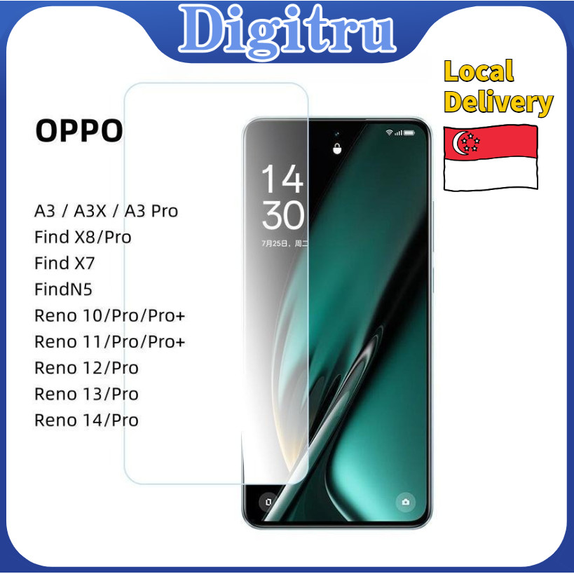 กระจกนิรภัย 9H สําหรับ OPPO Reno14 Pro/14-10, ค้นหา X7/X8, A3 Pro SG ไร้ฟอง, ใส