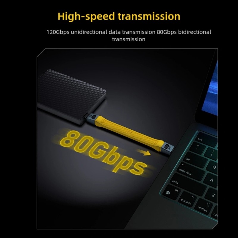 Orangesea Universal USB4 สายแบบยืดหยุ่น Thunderbolt5 ใช้งานร่วมกับ 100W Power Delivery Travels Desig