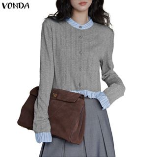 VONDA เสื้อคาร์ดิแกนแขนยาวสไตล์เกาหลีสำหรับผู้หญิง