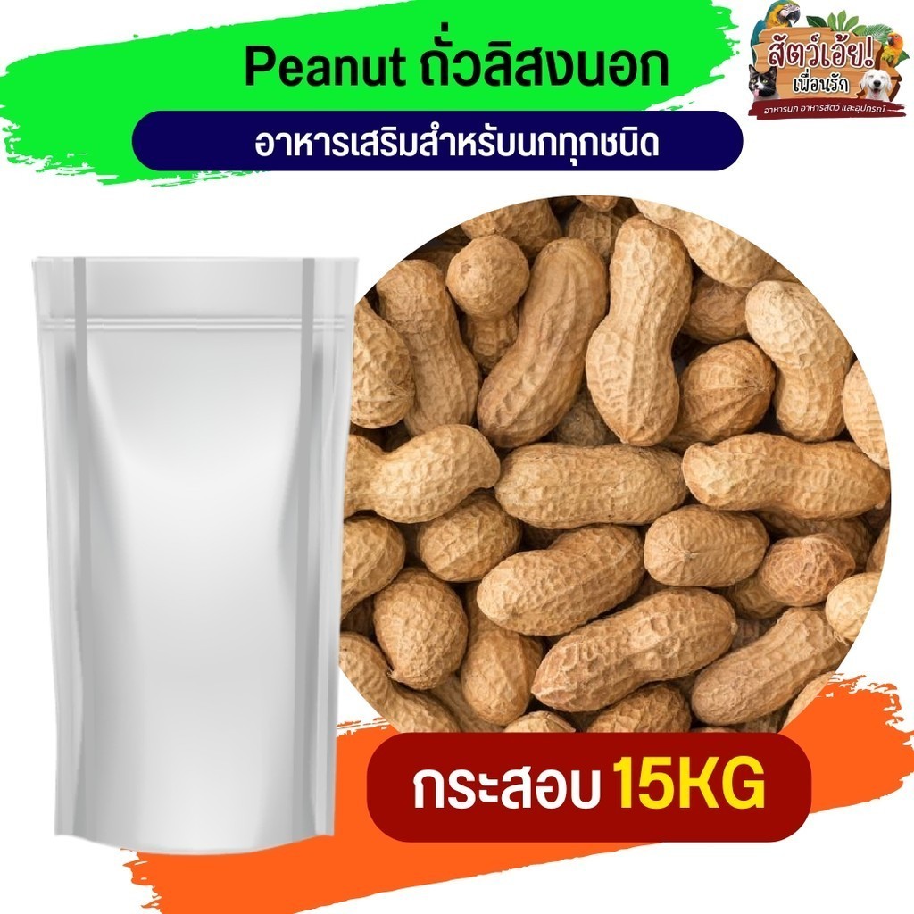 ถั่วลิสงนอก PeaNut อาหารนก กระต่าย หนู กระต่าย กระรอก ชูก้า และสัตว์ฟันแทะ (กระสอบ 15KG)