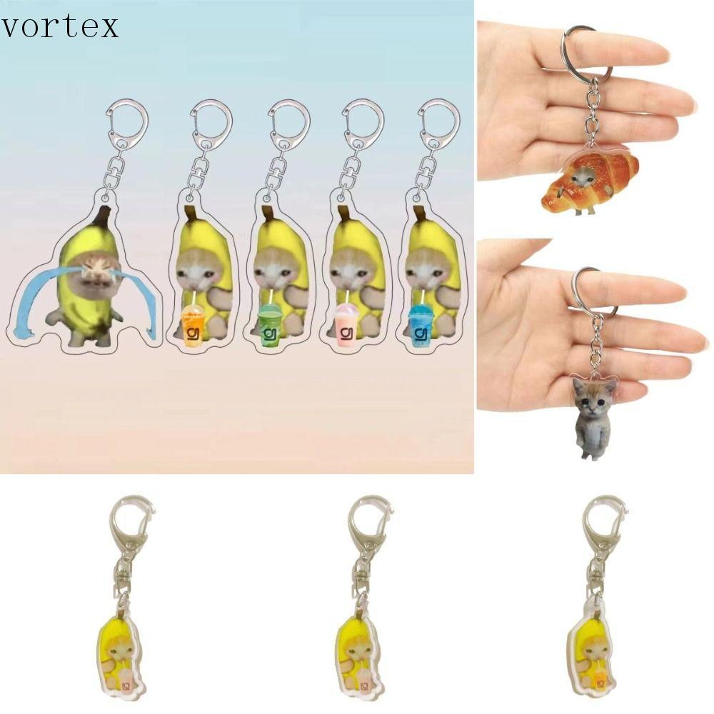 VORTEXG Happy Banana Cat พวงกุญแจ, พวงกุญแจกระเป๋าเป้สะพายหลัง Charm Banana Cat ห่วงโซ่โทรศัพท์มือถื