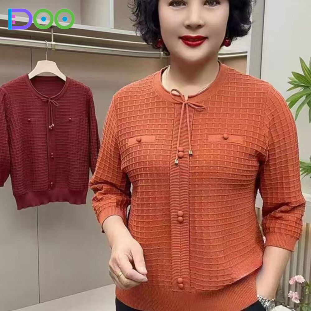 เสื้อกันหนาวสำหรับผู้หญิง สไตล์เจ็ดจุด ไซส์พิเศษ สีทึบ