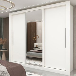 Guarda-roupa Casal 3 Portas 1 Porta Espelhada Milão 100% MDF Yescasa Branco