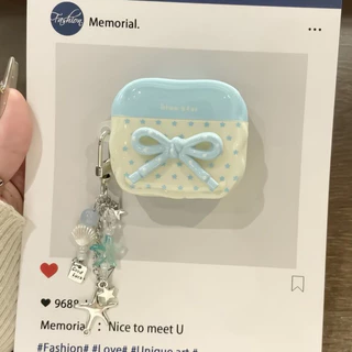 โบว์ 3D สีฟ้าสีขาว Polka Dot AirPods 4/3/2/1 ซิลิโคนป้องกันการตกฝาครอบป้องกัน AirPodsPro3 เคสหูฟัง
