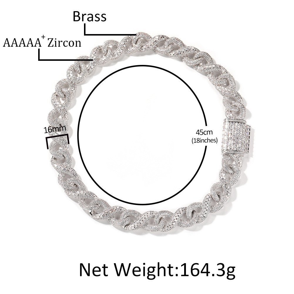 ตัวอักษร 16mmT Square Men Hip-Hopสร้อยคอผสมHiphopอินเทรนด์ฝังZircon Punk Semi-Infiniteน้ําหนักอุตสาห