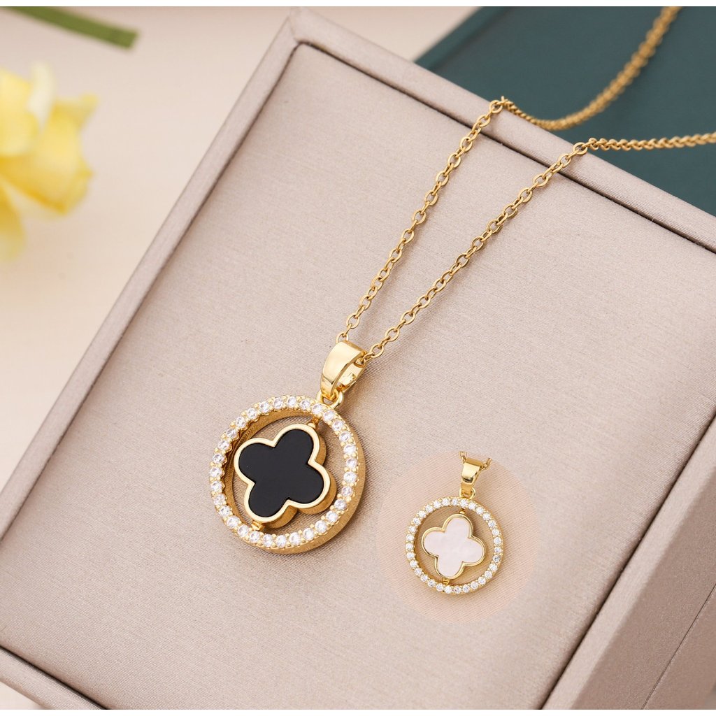 ❤️สร้อยคอจี้สี่ใบโคลเวอร์หินตาแมวหรูหราสไตล์เกาหลีแฟชั่นโซ่ไหปลาร้าระดับไฮเอนด์เครื่องประดับสำหรับผู้หญิง