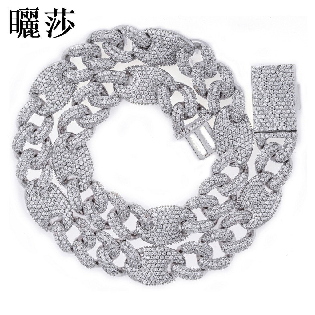 สร้อยคอสไตล์หมูจมูกและCuban chain สำหรับผู้ชาย ดีไซน์hip-hop ขนาดใหญ่น้ำหนักมาก มีzirconตกแต่ง MND6