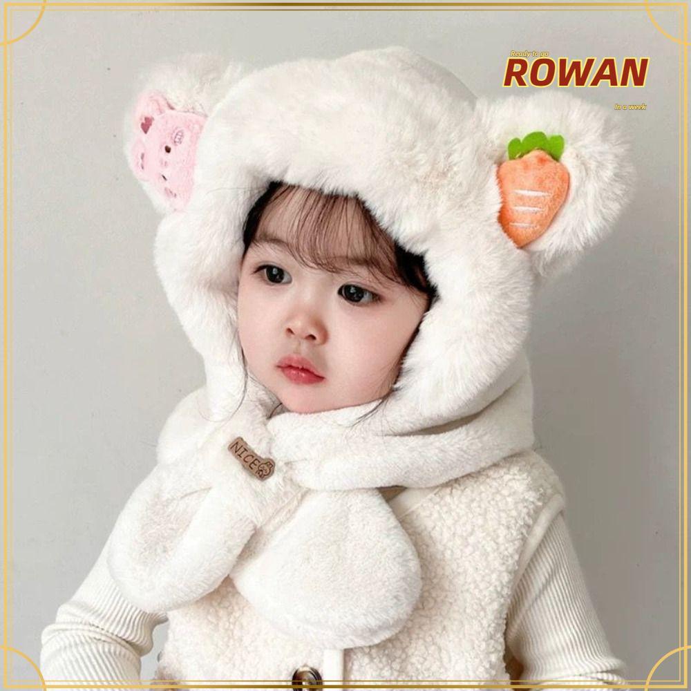 ROWANTH หมวกและผ้าพันคอกันลมสำหรับเด็ก แบบฮู้ดดี้ พลัสช์หนาอุ่น ออกแบบเป็นการ์ตูนหมีน่ารัก