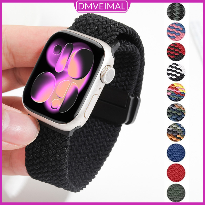 สายนาฬิกานิลอนถักแบบแม่เหล็กปรับได้ for Iwatch Apple Watch SE Ultra 3 2 49 มม. Series 11 10 9 8 44 40 46 42 45 41 38มม.