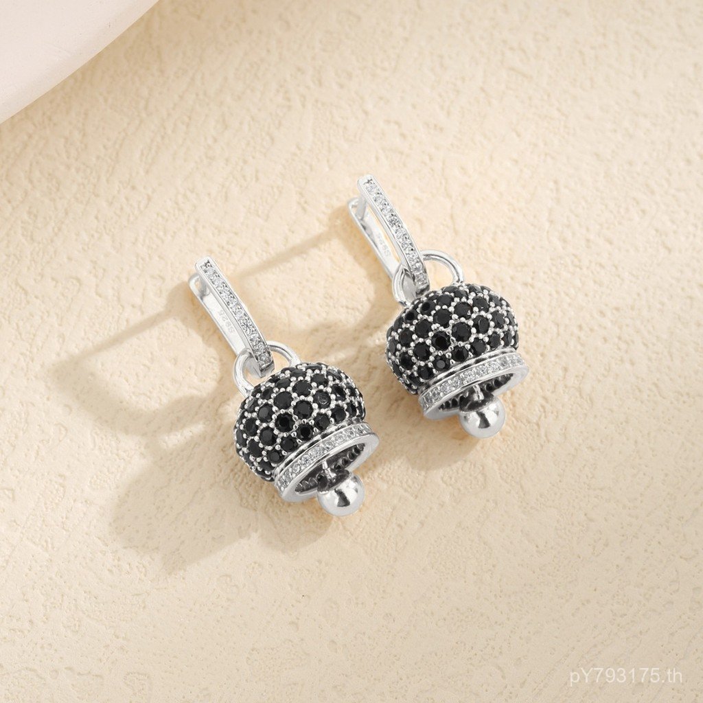 ต่างหูหรูหรา Zircon และ.obsidian สไตล์ S925 เพชร-Studded F9JK