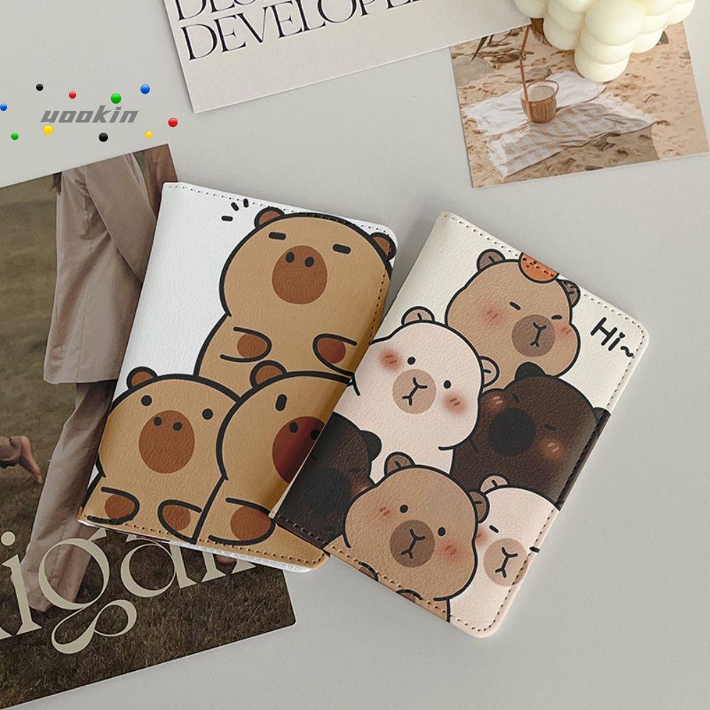 UOOKIN Capybara Passport Holder, PU Leather Multi-function Passport Bag, Cartoon Ultra-thin Portable Credit Card Wallet Travel Accessories