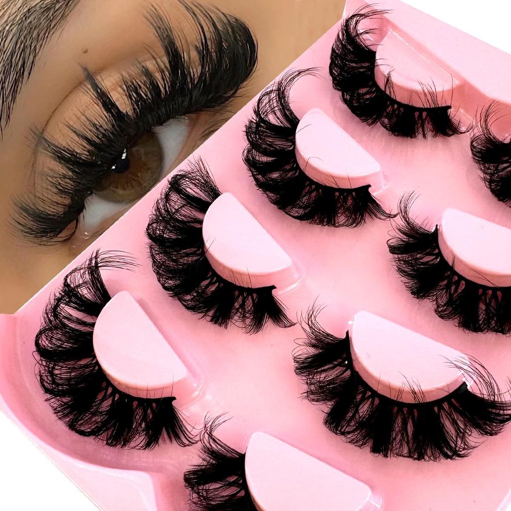 HBZGTLAD ใหม่ 4 คู่ขนตาปลอมหนายาวขนตาปลอม Dramatic Lashes 3D Faux Mink Eyelashes ขายส่ง Full Strip L