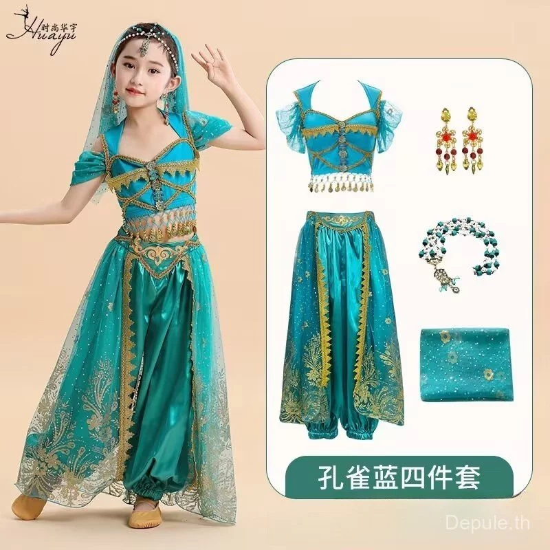 Lehenga เด็กเครื่องแต่งกายอินเดียเด็ก devavali เสื้อผ้าเด็กจัสมินเจ้าหญิงชาติพันธุ์เครื่องแต่งกายสาวอินเดียเต้นรําประสิทธิภาพชุดแบบดั้งเดิมเต้นรําเสื้อผ้า thumbnail 10