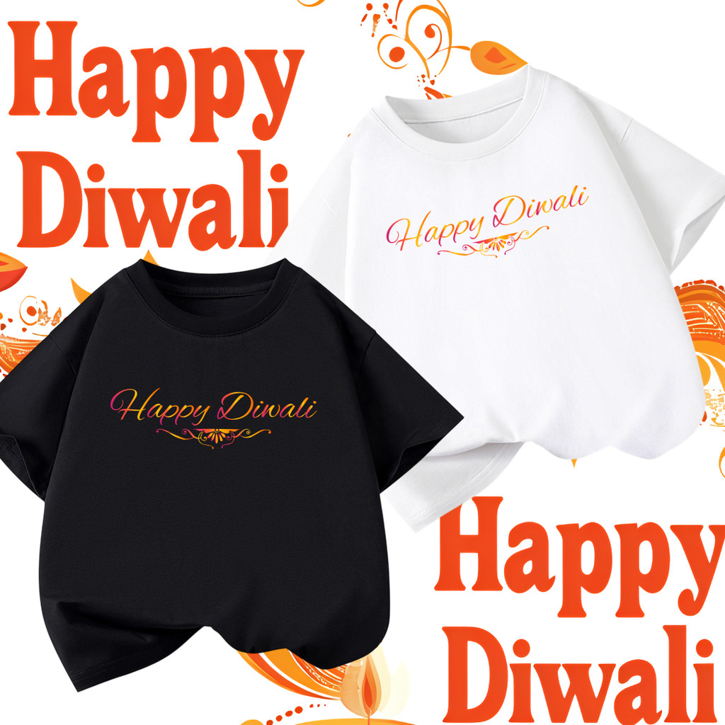 Diwali เสื้อยืด Happy Diwali Festival of Lights เสื้อยืดลําลองแฟชั่น 100% cotton สำหรับผู้ชายและผู้ห