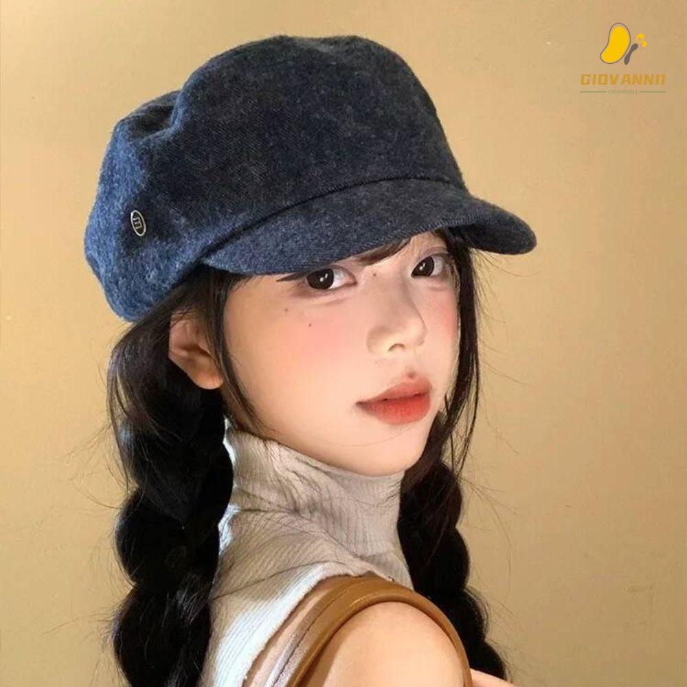 GIOVANNI1 Demin Beret, Vintage Flat Brim Style Painter Cap, Retro อเนกประสงค์ Y2k Artist หมวกแปดเหลี