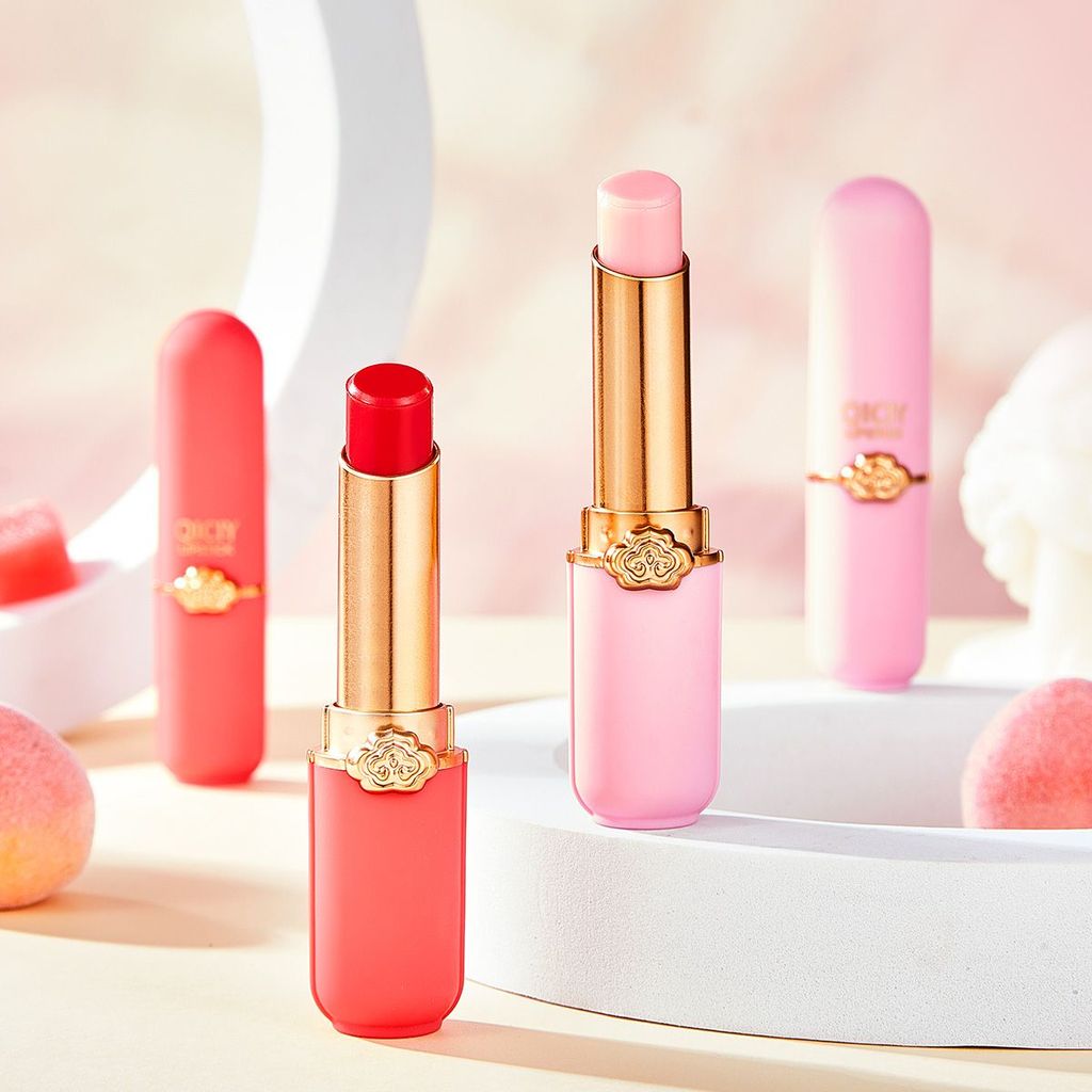 Girly Moisturizing Feeling Strawberry Peach ลิปสติกเปลี่ยนสีอุณหภูมิลิปสติกกันน้ํา Non-stick Cup Non