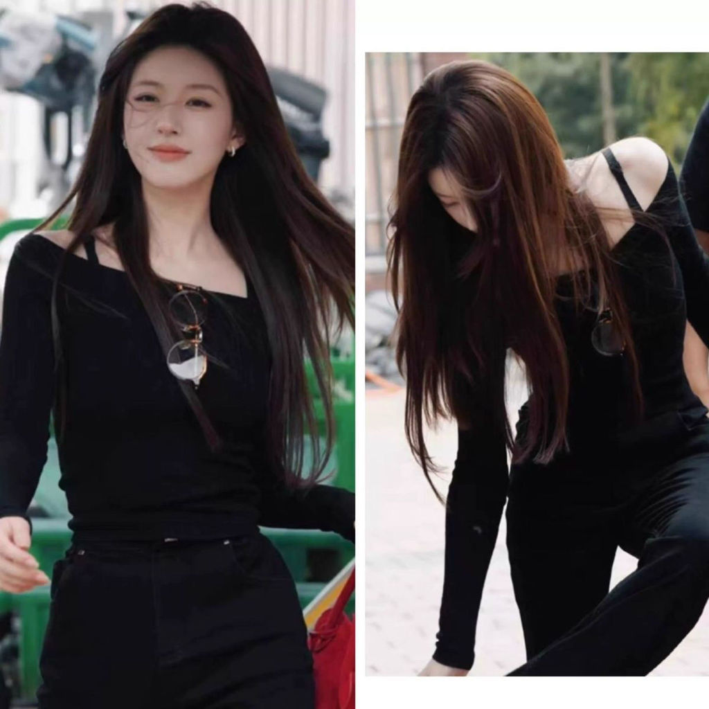 Need Me Dazzling Zhao Lusi Xu Yan - เสื้อยืดแขนยาวสีดำ คอแบน สวมใส่สบาย