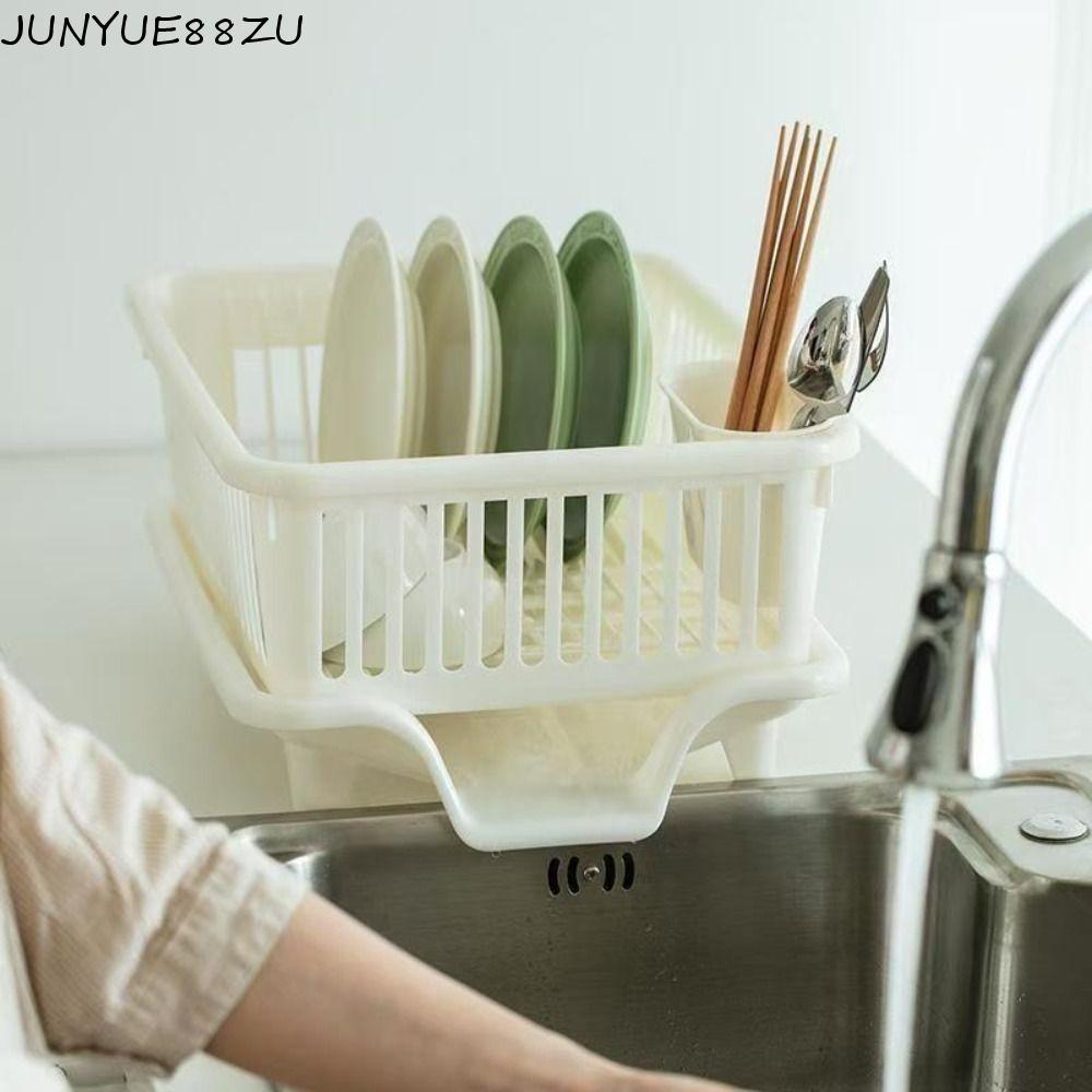 JUNYUE88ZU เครื่องครัว Drainer Rack,พลาสติกสแควร์จานDrying Rack,ชั้นเก็บทนทานด้านข้าง water outlet ส