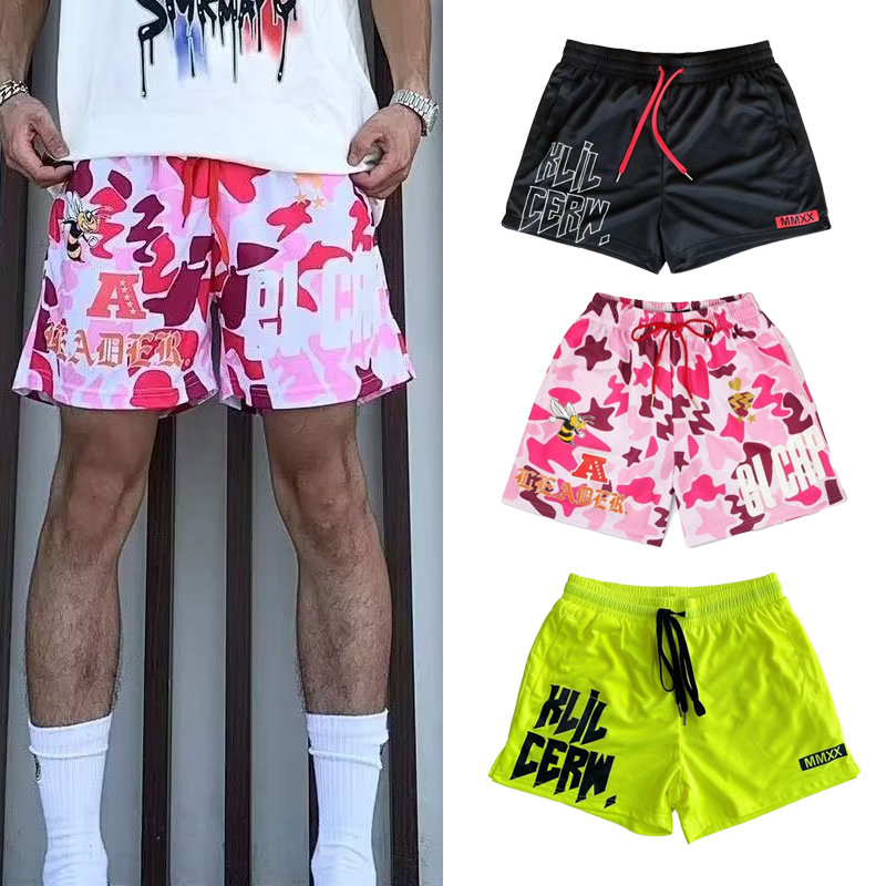 กางเกงขาสั้นยูนisex ลายแคมโอบลวดลายHip Hop สไตล์Streetwear ไซส์โอเวอร์ไซซ์ แห้งไวสำหรับใส่เล่นบาสเกตบอลและสวมใส่ในวันหยุดฤดูร้อน