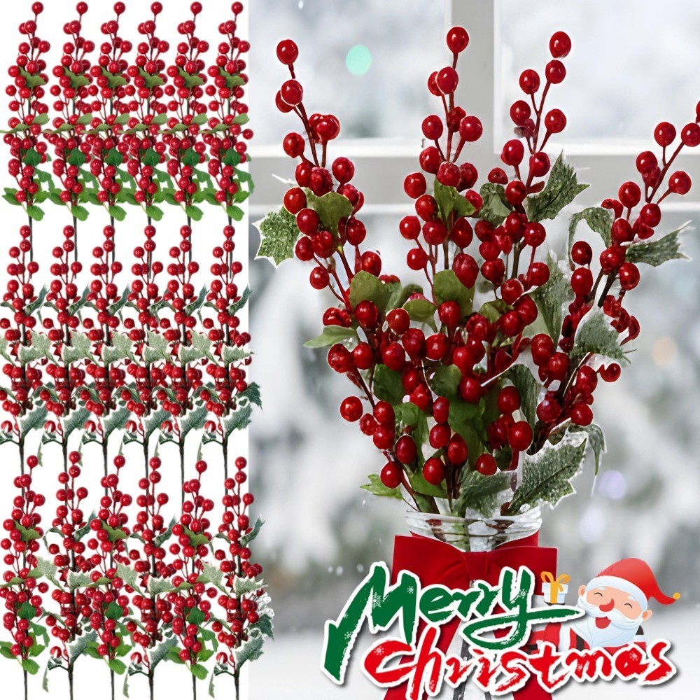 ประดิษฐ์ Holly Berry Stems สีแดงลวด Bendable และโฟม berries สำหรับทำพวงหรีดคริสต์มาส DIY หรือตกแต่งบ้าน