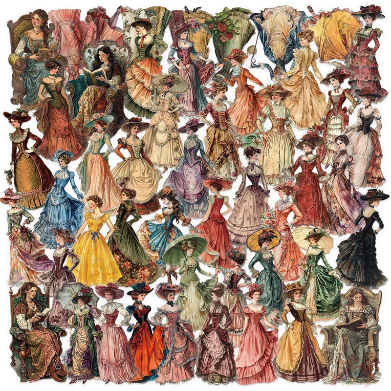 ❉ Retro Victorian Lady Series 01 สติ๊กเกอร์ PET ❉ 50 ชิ้น/เซ็ตกันน้ําแฟชั่น DIY Doodle Decals สติ๊กเกอร์
