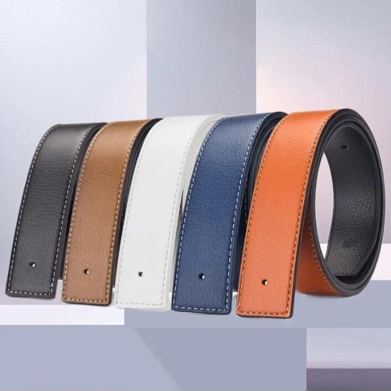 เข็มขัด No-Buckle หนังแท้ 3.8 ซม. - เข็มขัดรัดขาเรียบสําหรับผู้ชายและผู้หญิงสายรัดปรับได้คุณภาพสูง