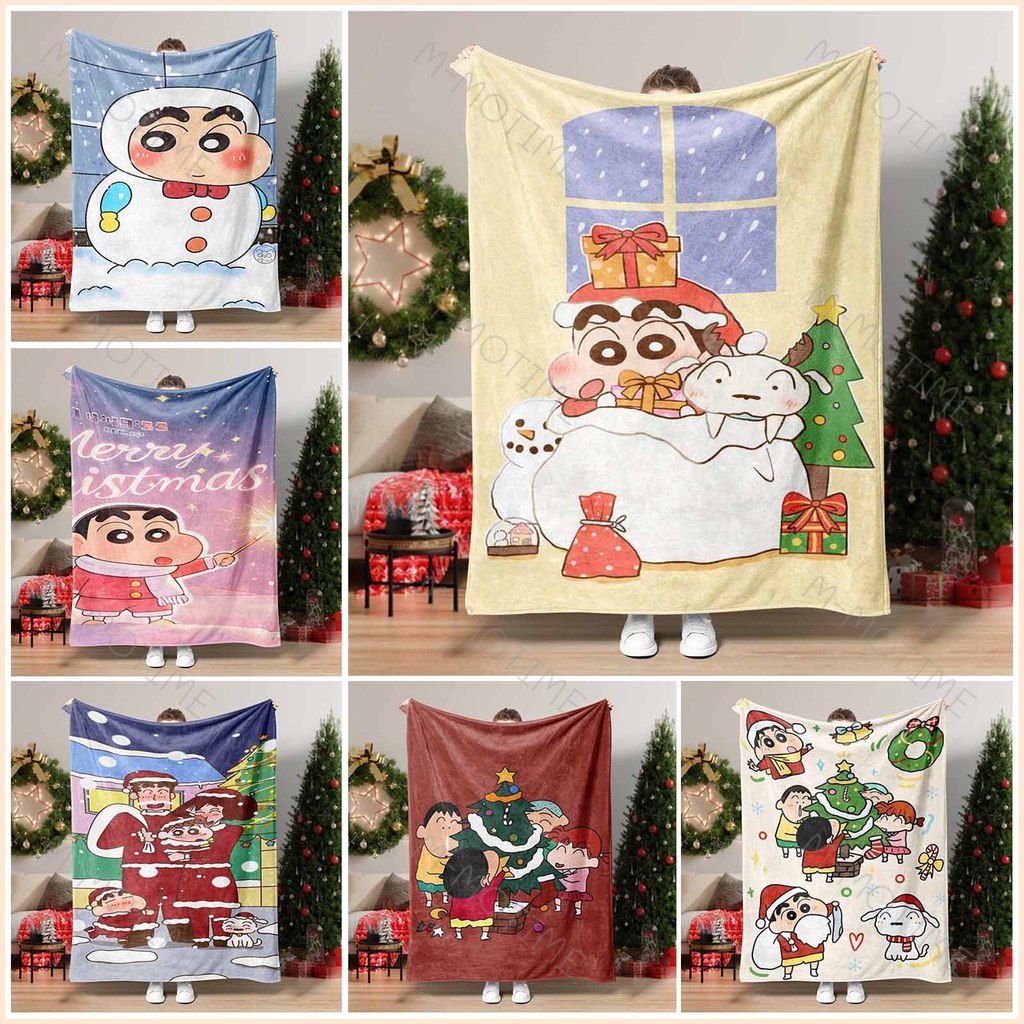 Crayon Shinchan คริสต์มาส Flannel ผ้าห่มน่ารักการ์ตูน Warm Cozy นุ่มโยนผ้าห่ม Xmas ของขวัญสําหรับเด็กผู้ใหญ่ห้อง