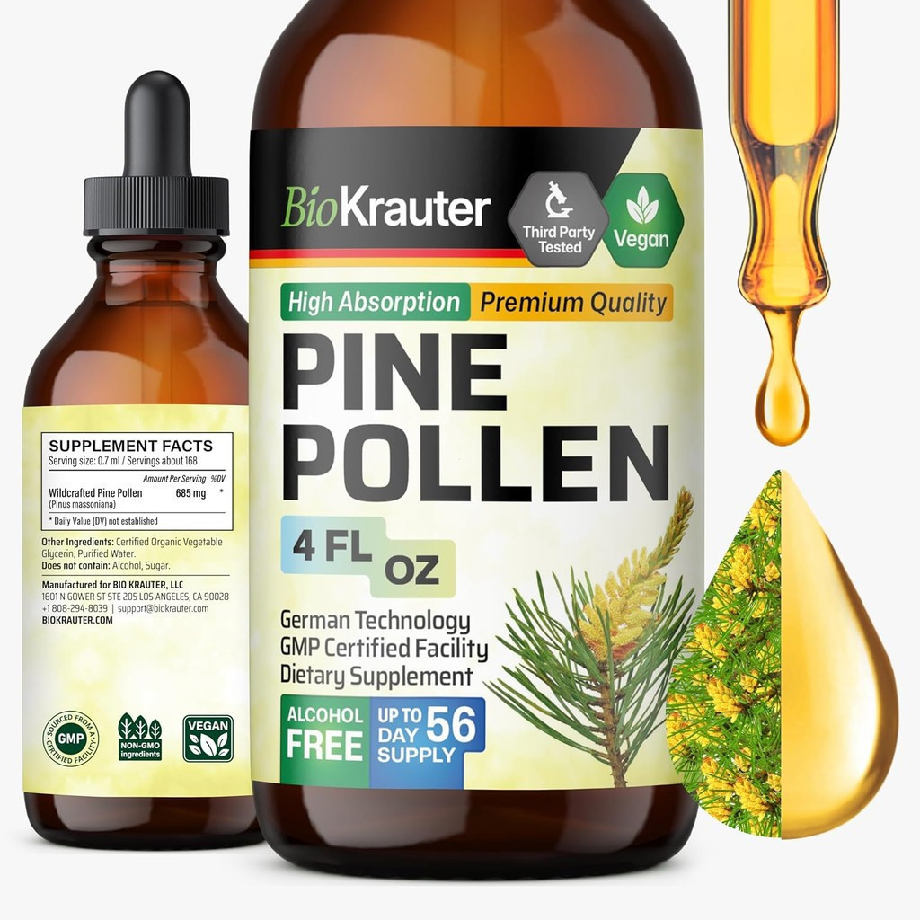 BIO KRAUTER Pine Pollen Tincture - Pine Pollen Powder Liquid Extract for Immune Support - อาหารเสริม