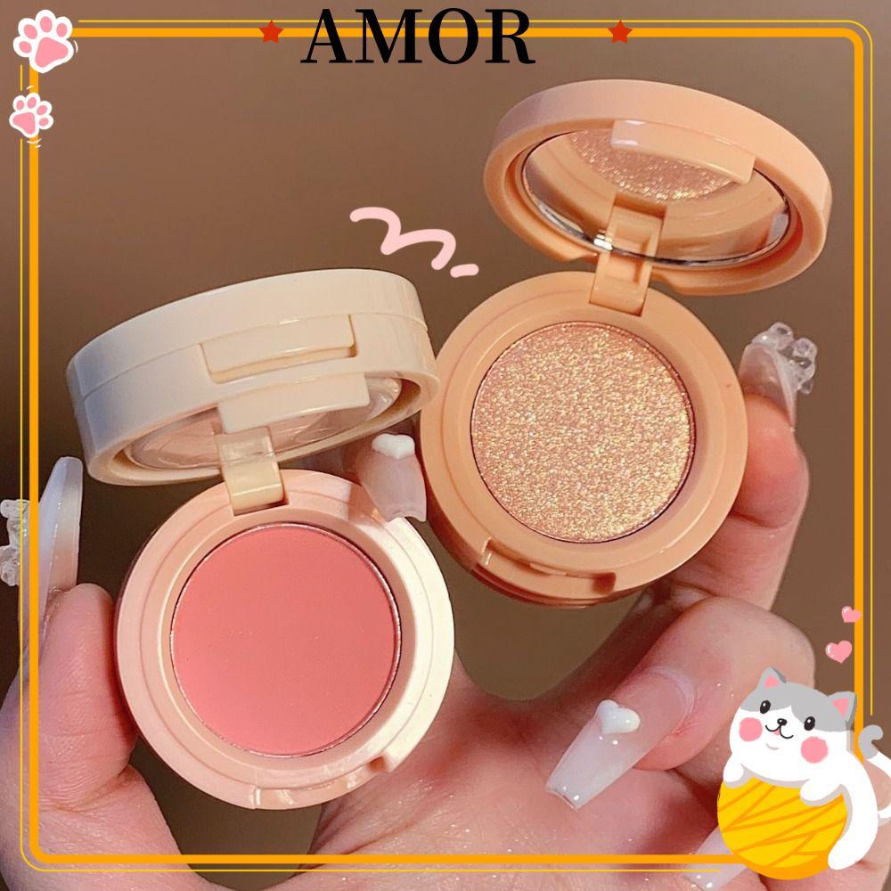 AMOR Blush Palette Contour, Sunset Long-Lasting Bronzer Glitter Blush, 3 IN 1 Highlighter Powder Shi