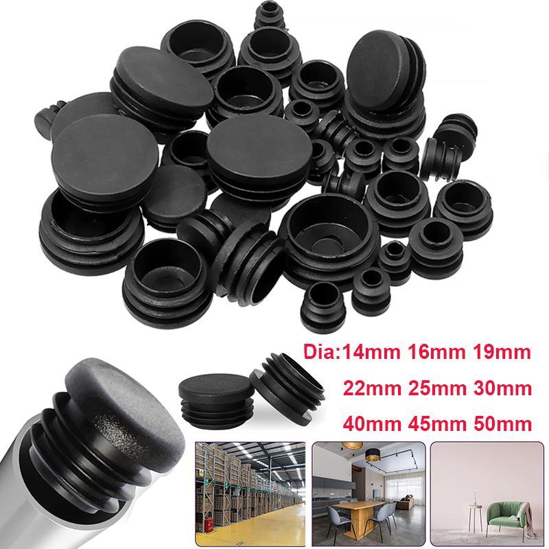 8 PCS Black Plastic Insert Plugs - Round End Caps for Chair Leg Tubes and Pipe Stoppers