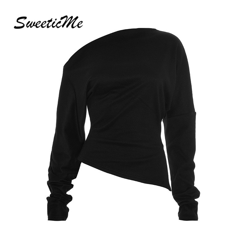 เสื้อยืดสตรีแขนยาวแบบใหม่ปี 2025 คอปกเอียง มีรายละเอียด nipped waist และ slits