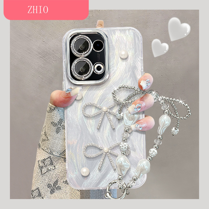 [245] เหมาะสําหรับ opporeno14 เคสโทรศัพท์ฤดูร้อนใหม่ผ้ากอซขนนก reno6/12/11pro สร้อยข้อมือโบว์มุก 10/9pro + ผ้าพันคอขนนก reno6/5 รวมทุกอย่างฟิล์มเลนส์ findx8/7 ขั้นสูง