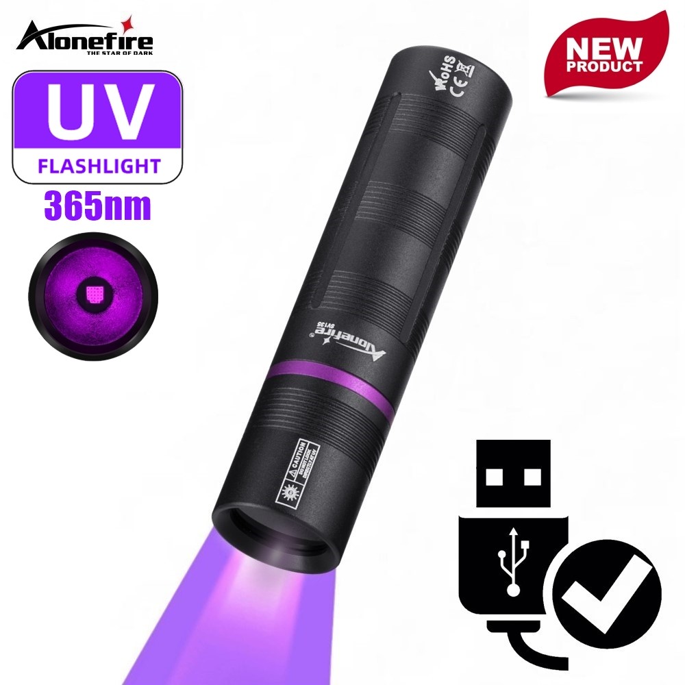 Alonefire SV135 365nm UV Blacklight ไฟฉาย USB ชาร์จที่มีประสิทธิภาพ Mini อัลตราไวโอเลตกาวโคมไฟสัตว์เลี้ยงปัสสาวะ Tinea คราบเงิน Ore Marker ไฟฉาย
