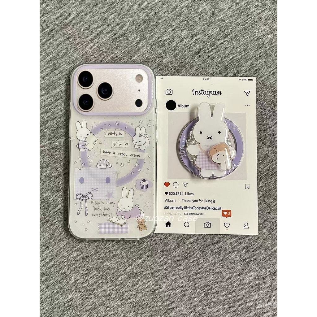 เคสโทรศัพท์ เหมาะสําหรับ iPhone 7 8 X XS XR XSMAX 11 12 13 14 15 16 17 Pro max Plus Air สีม่วงลายสก๊อตกระต่ายหมุนวงเล็บแม่เหล็กกันกระแทกกันกระแทกกันกระแทกเคสรวมทุกอย่าง F0IG