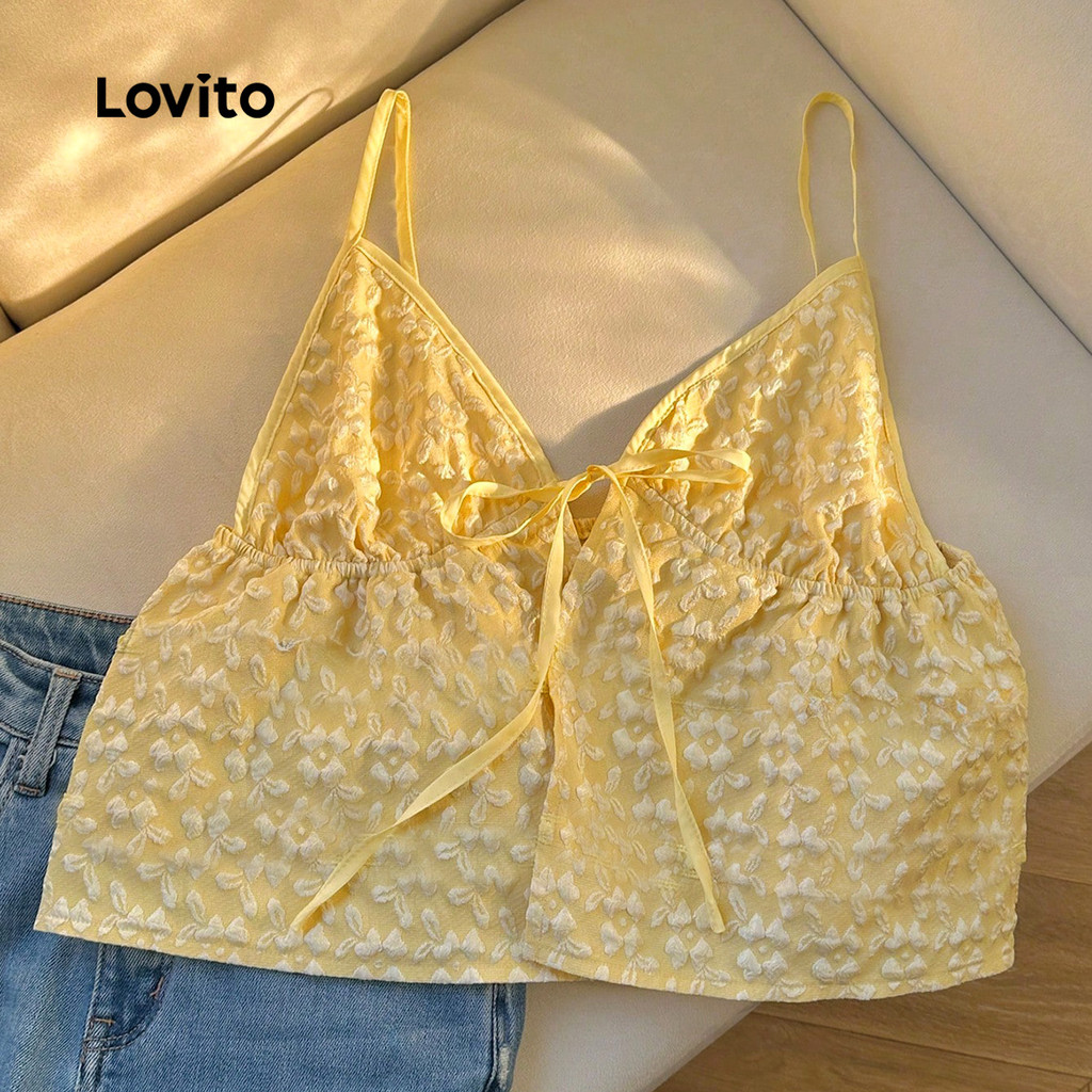 Lovito เสื้อแจ็คเก็ตผูกด้านหน้าสําหรับพักผ่อน ฤดูใบไม้ผลิ/ฤดูร้อน สีเหลือง L138ED378 - รูปที่ 2