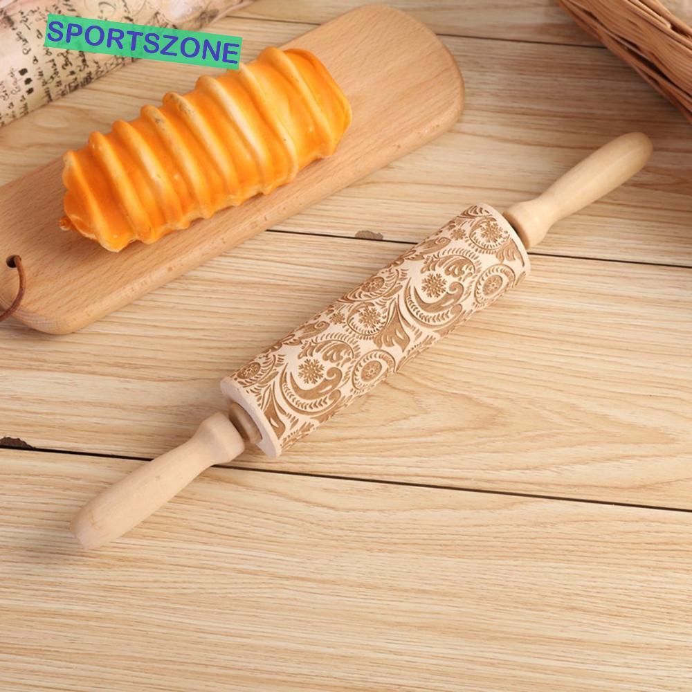 SPORTSZONE Rolling Pin Dough แม่พิมพ์คุกกี้ DIY แกะสลักไม้