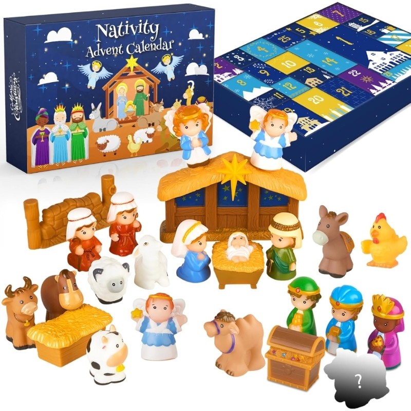 Kiss Nativity Advent Calendar 2025 Kids Christmas Story Nativity Playset Christian Advent ปฏิทินสําห