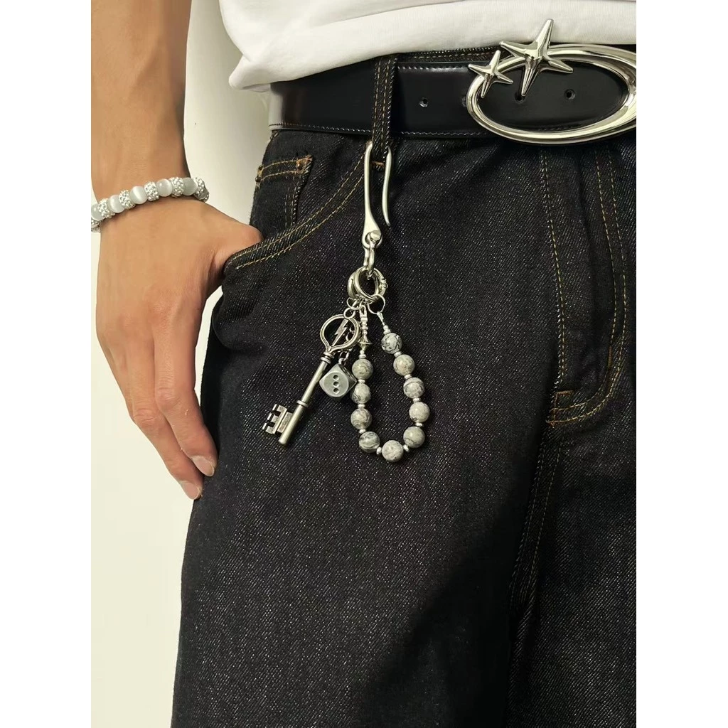 Creative Map Stone Hand-Made Beaded Key Chain Retro Fashion cleanfit Design Feeling Wear Single Product