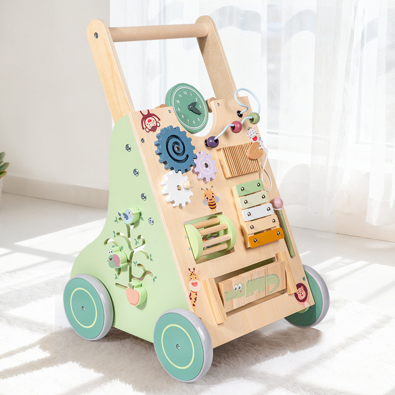 Montessori Wooden Baby Walker – ของเล่นกดการเรียนรู้กิจกรรม 8-in-1