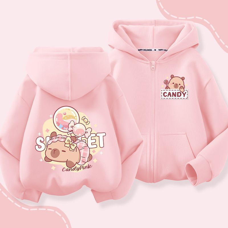 เสื้อกั๊กลายคาปิบาระสำหรับเด็กหญิง มีหมวกและซิปรองรับทั้งฤดูใบไม้ผลิกับฤดูใบไม้ร่วง สไตล์น่ารักสำหรับสวมใส่ในวันหยุดหรือวันสบายๆ