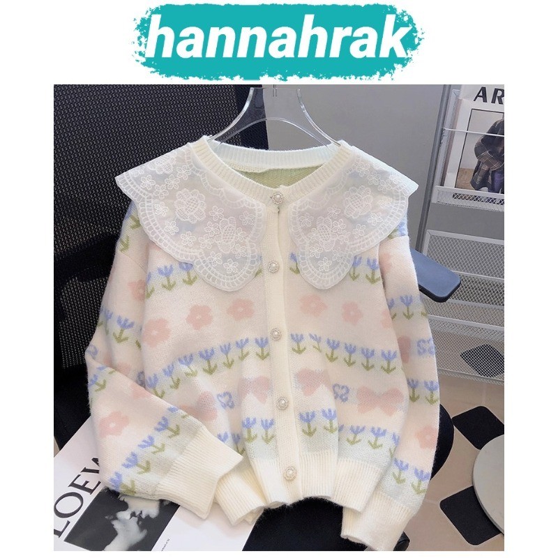 (ส่งจากกรุงเทพฯ)เสื้อคลุมไหมพรมแขนยาว คอตุ๊กตา ผ้าถัก แต่งลูกไม้ ลายดอกไม้ เนื้อผ้าหนานิ่ม สําหรับผู้หญิง