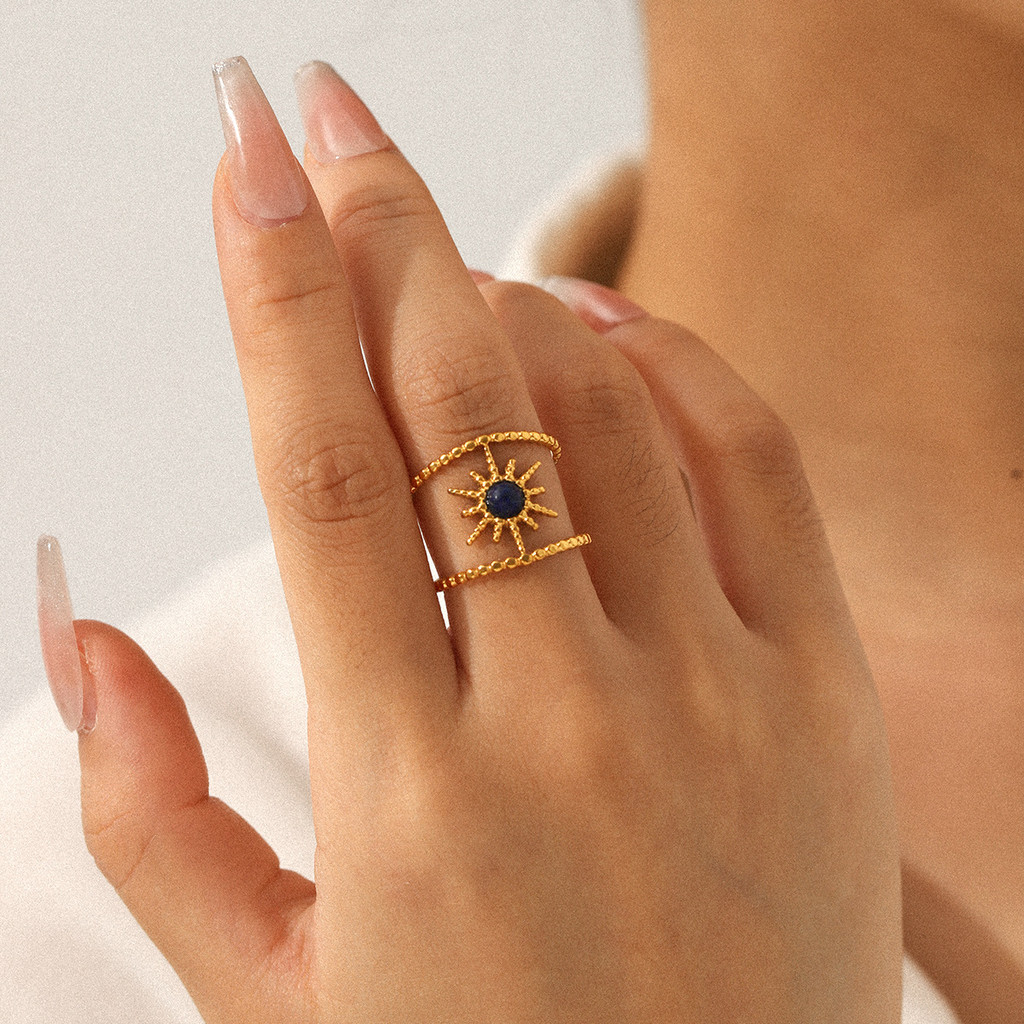 แหวนเปิดสแตนเลส Lapis Lazuli ธรรมชาติ